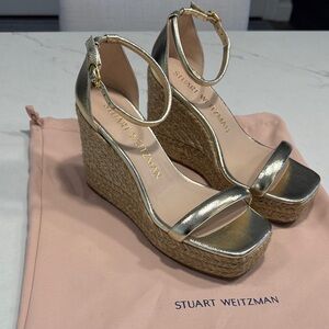 Stuart Weitzman Metallic Gold Espadrille Wedge Sandals
